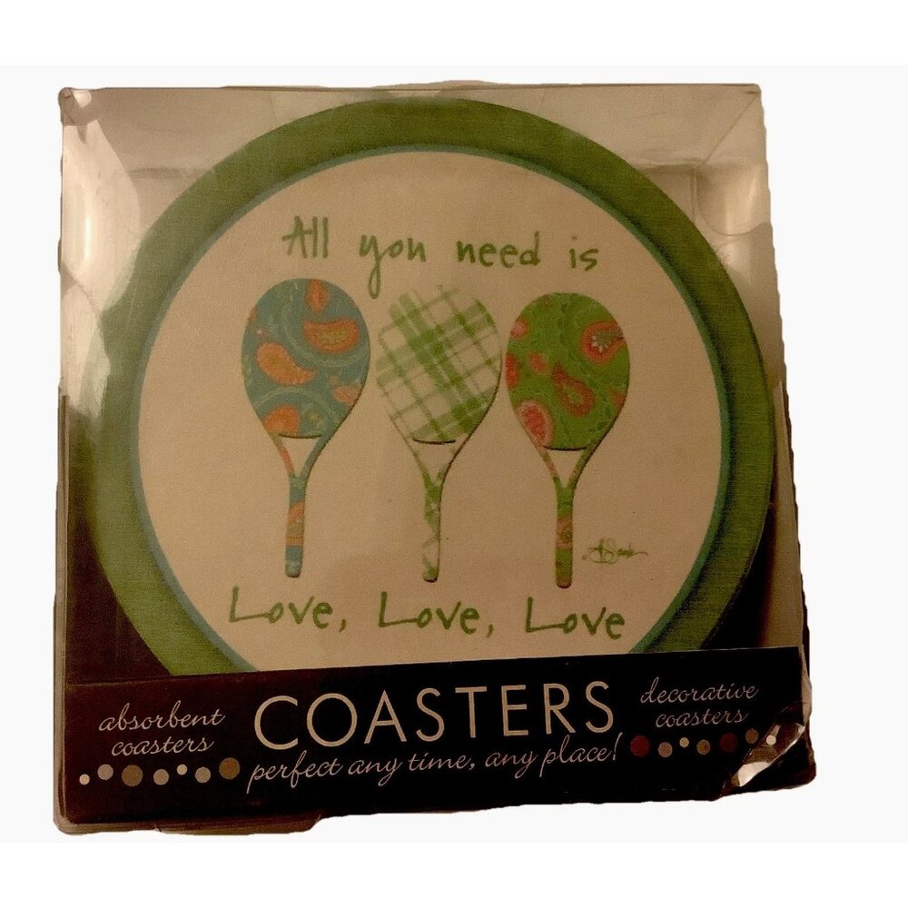 Thirstystone Coasters Set Of 4 Tennis Rackets All You Need Is Love New Old Stock